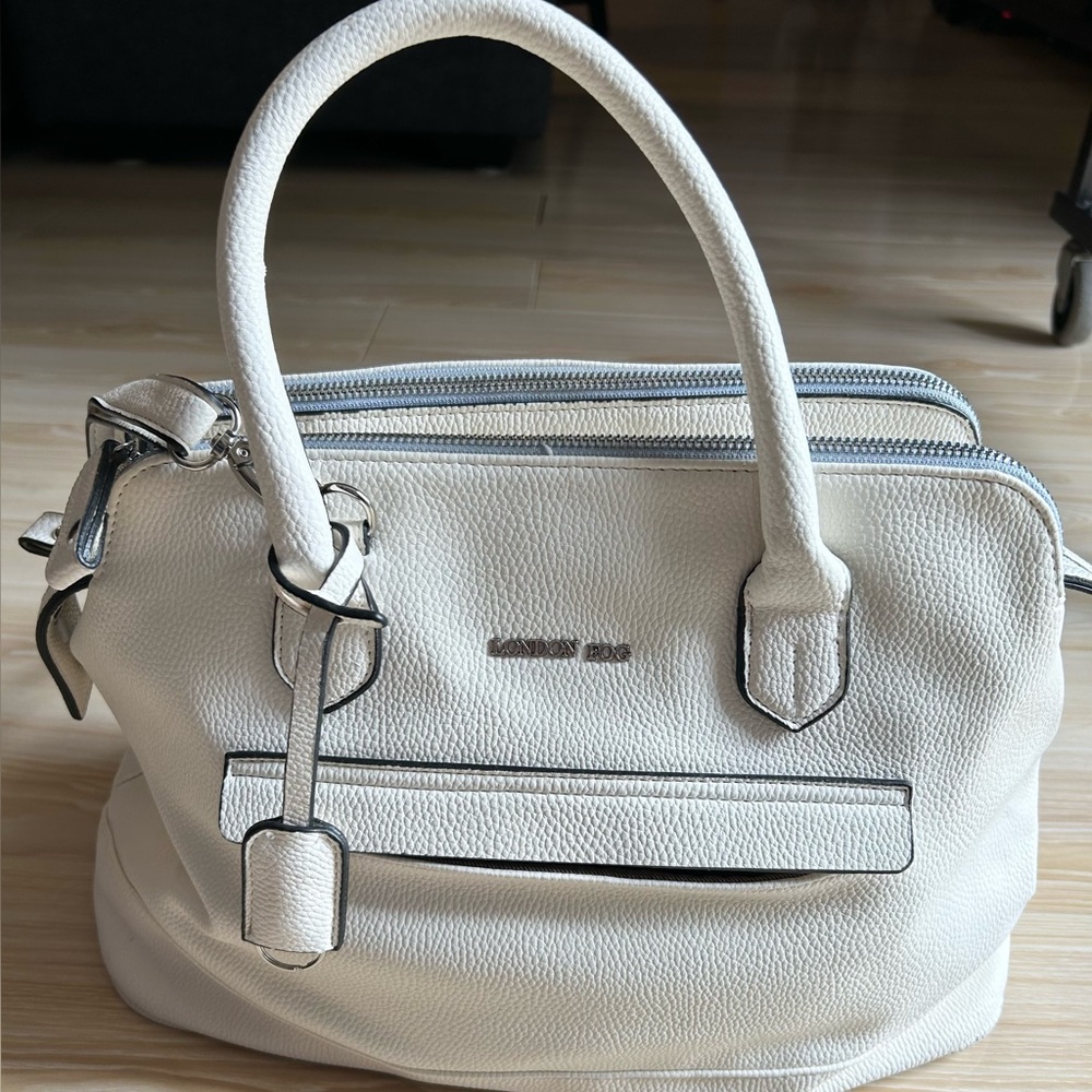 London Fog Vegan Leather Satchel/Crossbody bag in White